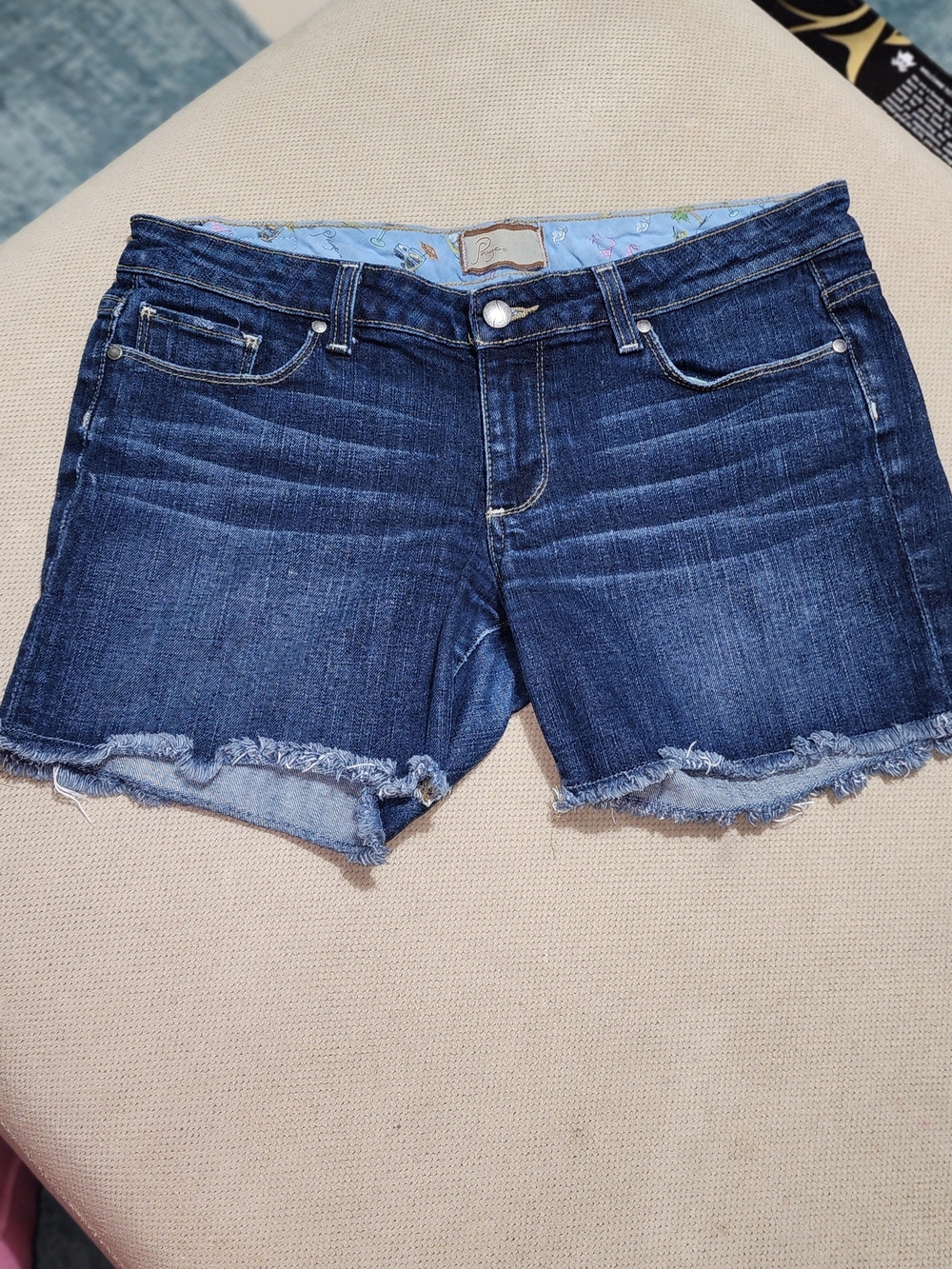 Women’s Dark Blue Denim Cutoff Shorts By PAIGE